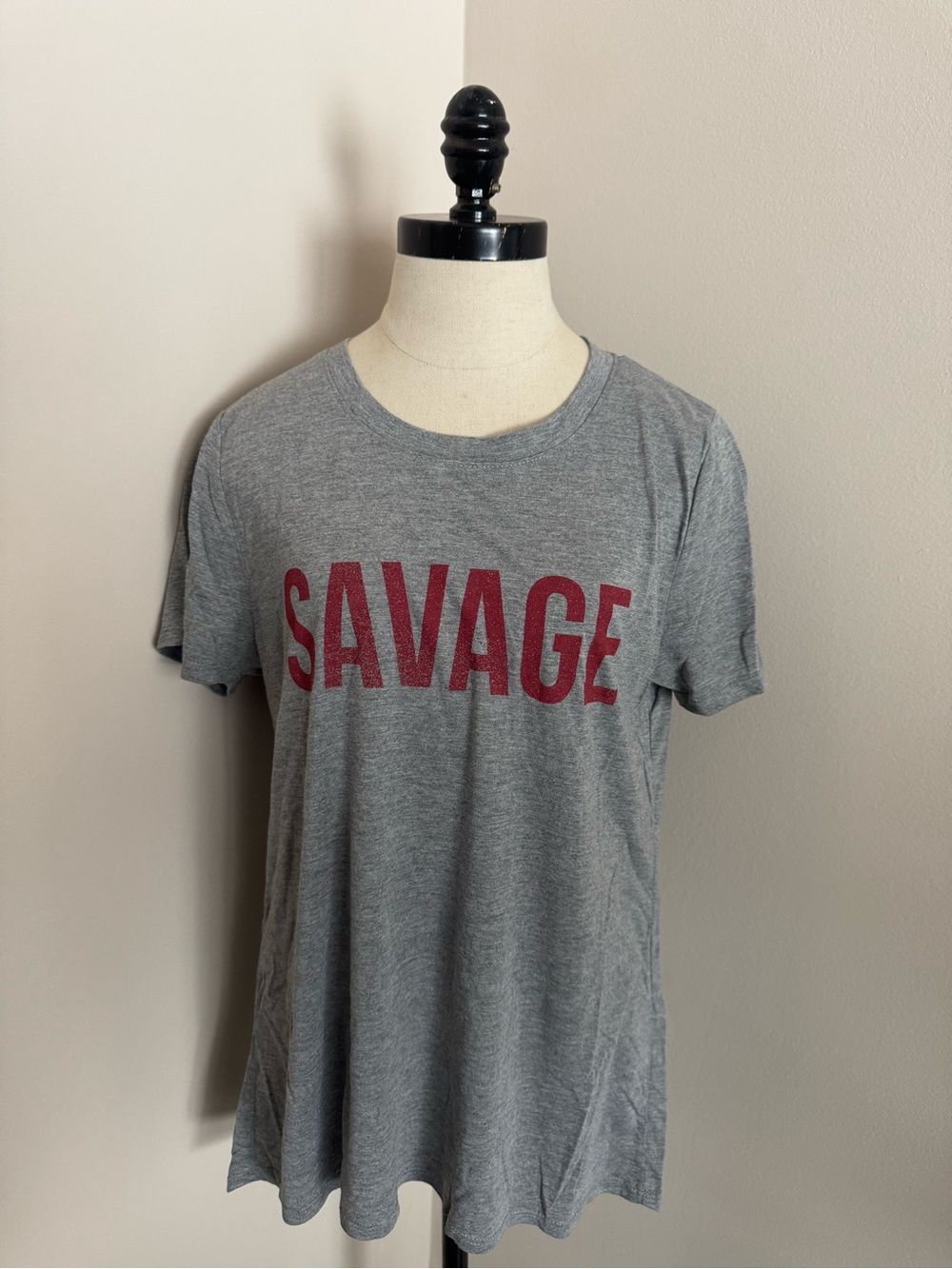 Modern Lux Gray 'SAVAGE' Short Sleeve Tee with Red Print